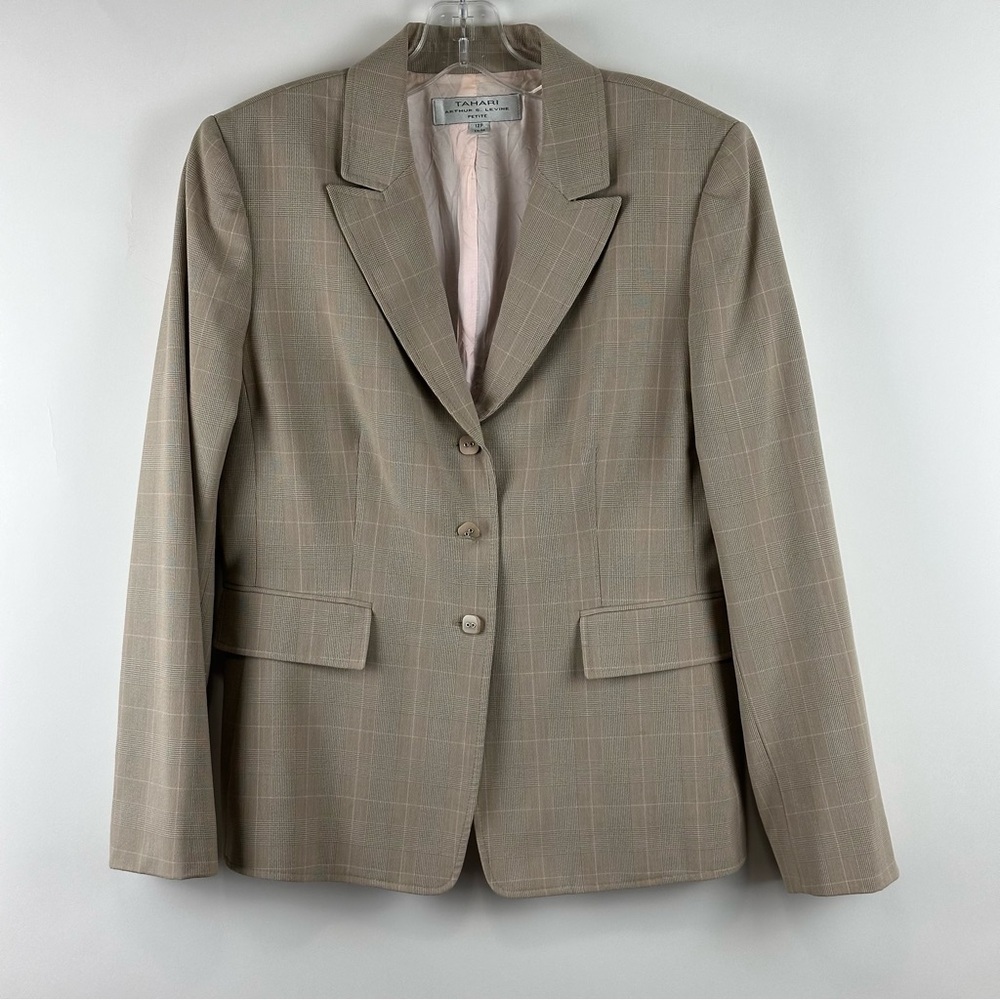 Women's Tahari Taupe Brown Plaid Blazer